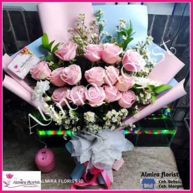 Bouquet bunga mawar isi 15 tangkai | buket bunga asli segar Pink-Biru
