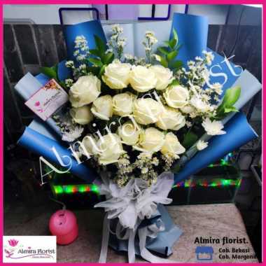 Bouquet bunga mawar isi 15 tangkai | buket bunga asli segar Biru