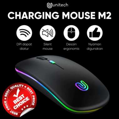 Mouse Wireless Slim Recharger Unitech M2 V2 Silent Mode LED Light Full Putih warna