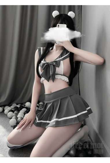 Kozuvibes Cosplay Sexy Uniform Seragam Murid Sekolah Seifuku Jepang Abu-abu