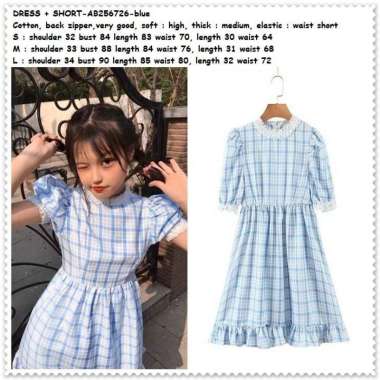 AB256726 Mini Dress Celana Pendek Kotak Lace Wanita Korea Import Biru