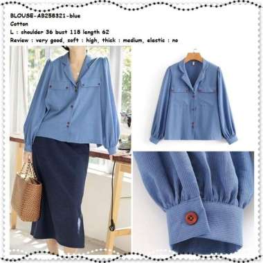 AB258321 Baju Atasan Kerja Kemeja Wanita Blouse Korea Import Biru Blue