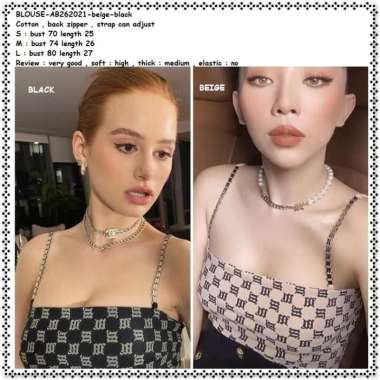 AB262021 Baju Atasan Crop Tank Top Blouse Wanita Korea Hitam Beige