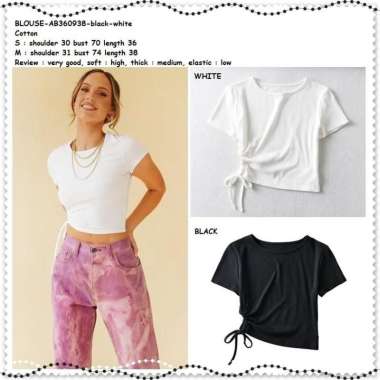 AB360938 Baju Atasan Wanita Crop Top Blouse Korea Import Hitam Putih