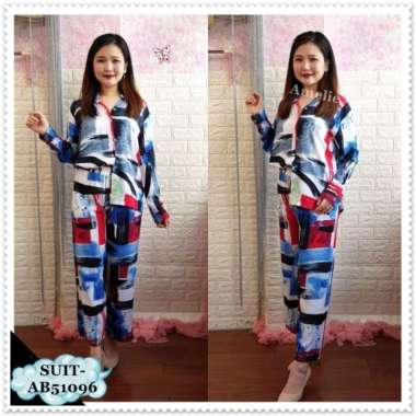 AB51096 Setelan Baju Atasan Kemeja Celana Kulot Wanita Import Tunik