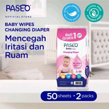 Paseo Baby Tissue Basah Jojoba 50 Sheets (Buy1 Get 1Free)