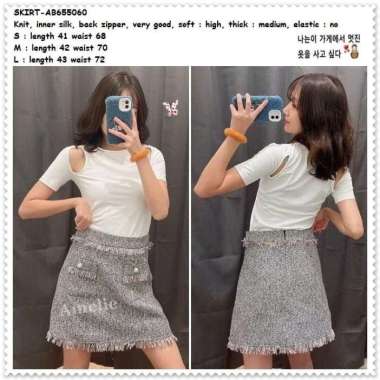 AB655060 Rok Span Rok Mini Skirt Rajut Wanita Korea Import Grey