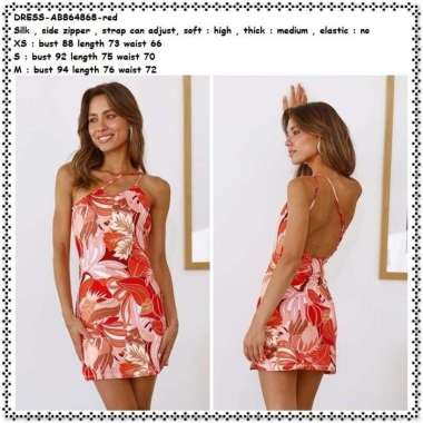 AB864868 Sexy Mini Dress Gaun Pesta Tali Wanita Korea Import Merah Red