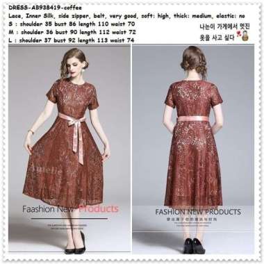 AB938419 Party Long Dress Midi Brukat Gaun Pesta Wanita Korea Import