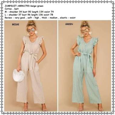 AB961793 Jumpsuit Celana Panjang Kulot Maxi Garis Wanita Korea Import