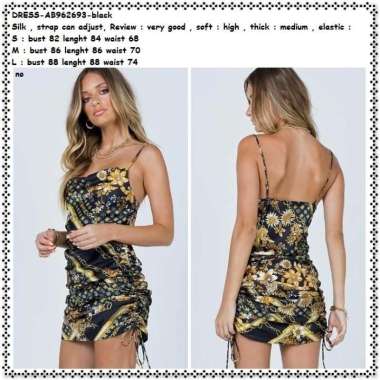 AB962693 Sexy Silk Summer Mini Dress Serut Bodycon Wanita Korea Import