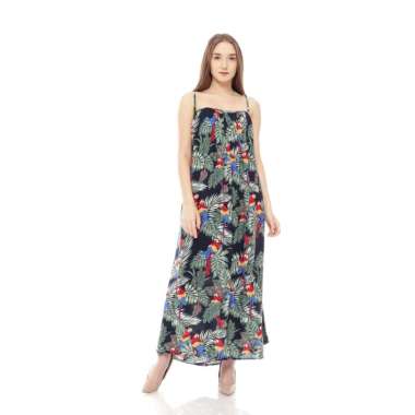 SUMMERREE DRESS PANJANG MOTIF TROPICAL HAWAII BALI Semua Ukuran navy