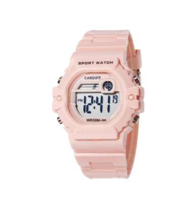 CARDIFF LCD 8660 Jam Tangan Sport Wanita Water Resist PEACH