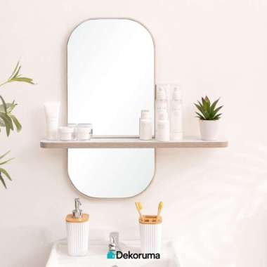 Dekoruma SUKU Cermin Dinding Kayu - L-Shaped Mirror with Shelf