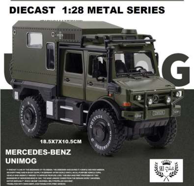 DIECAST MINIATUR MOBIL MERCEDES BENZ UNIMOG METAL SERIES SKALA 1:28 Hitam warna