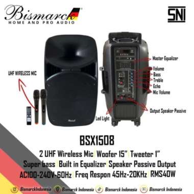 speaker aktif Portable wireless 15inch BISMARCK BSX 1508 BSX1508 . free stand hitam