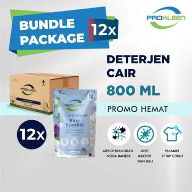 [BUNDLE] Deterjen Cair Laundry Liquid Detergent PROKLEEN 800mL - 12pcs Blue Sparkle