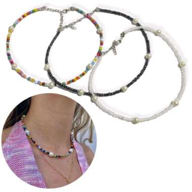 Indira Bohemian Beads Pearl Ethnic Necklace Kalung Mutiara Beads Boho Style Etnik Black