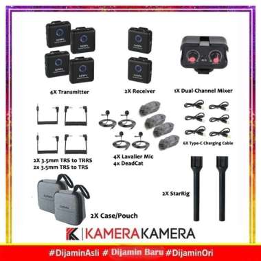 Gudang Digital Catefo Star200 Wireles Mic Paket 4 Transmitter + Dual-Channel Mixer Hitam