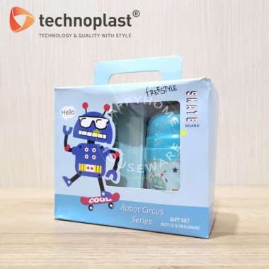 Technoplast Paket Gift Set SCHOOL Robot Circus Lunch Box & Botol Air Biru Muda