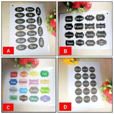 Set Stiker Bumbu Murah Anti Air Awet Nama Dapur Toples Vinyl Makanan Motif B