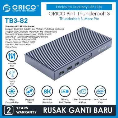 ORICO 9in1 Thunderbolt 3 M.2 Enclosure Dual Bay USB Hub RJ45 DP-TB3-S2