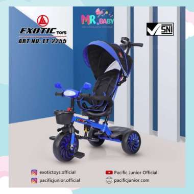 Kado Ultah Sepeda Anak Roda Tiga Tricycle Stroller Exotic ET 2255 Biru
