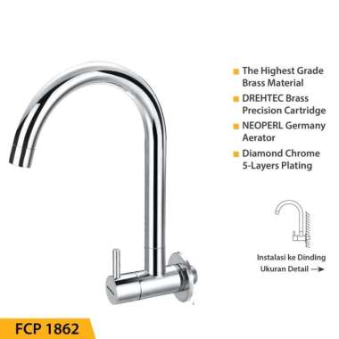 PALOMA FCP 1862 Keran Sink Angsa Cuci Piring Dapur Tembok Kran Air TERBAIK Multicolor