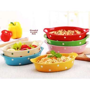 Mangkaok Mangkuk Oval Keramik Polkadot