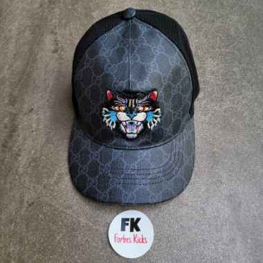 Gucci GG Supreme Baseball Angry Cat Cap || charcoal trucker hat black