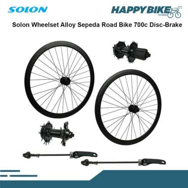 WHEELSET SEPEDA 700C SOLON DISC BRAKE BLACK ROADBIKE SEPASANG DEPAN BELAKANG 32 HOLE QR ALLOY
