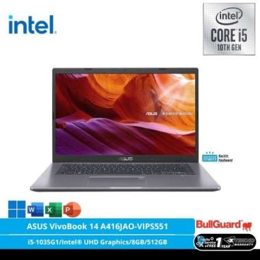 ASUS VivoBook 14 A416JAO-VIPS551 RAM 8GB - Slate Grey [Intel® Core™ i5-1035G1/Intel® UHD Graphics/4GB+4GB/512GB/14inch/WIN11/OHS]