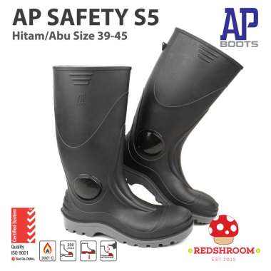 Sepatu Boot Tinggi AP Boots AP SAFETY S5 Black Steel Toe + Mid Sole 39