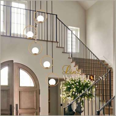 Lampu gantung void MODERN 5 ARMS GOLD MOON GLASS BALL pendant light