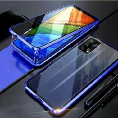 CASE MAGNET OPPO A74 DUOBLE GLASS DEPAN BELKANG FULL COVER GLASS ORI Biru