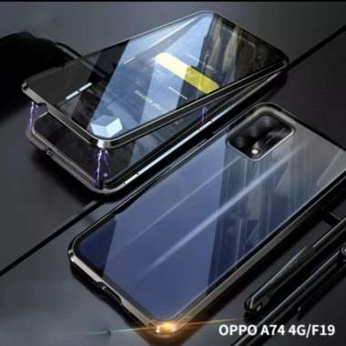 CASE MAGNET OPPO A74 DUOBLE GLASS DEPAN BELKANG FULL COVER GLASS ORI Hitam
