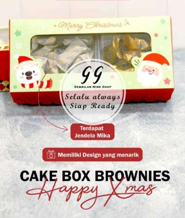 Cake Box HAPPY XMAS BROWNIES 24 x 11 x 7 cm Small Dus Hampers Kue Natal Kotak Merry Christmas Santa 