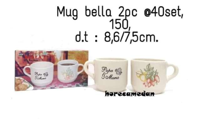 2pc cangkir set papa mama / mug bella papa mama keramik