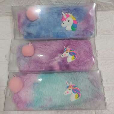 Tempat Pensil Unicorn Bulu Bulu Rainbown Multicolor