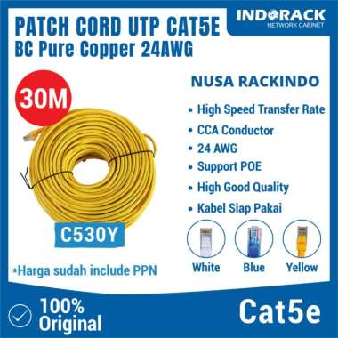 C530Y - PATCH CORD 30 METER UTP CAT 5e 24AWG BC (Pure Copper) KABEL LAN KUNING INDORACK - SURABAYA