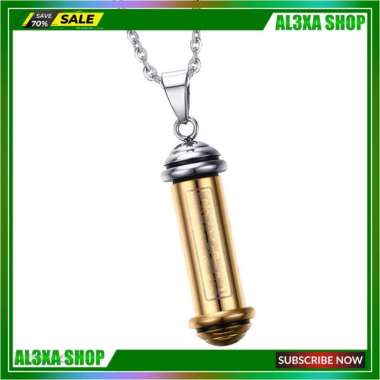 Kalung Dgn Liontin Bentuk Tabung Bahan Stainless Steel