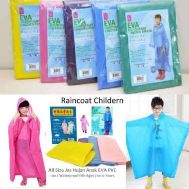 Jas Hujan Import Anak Polos - EVA Raincoat Model Poncho Kuning