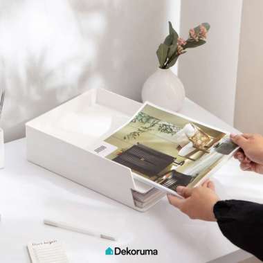 Dekoruma MISU Tray Dokumen Susun - Rak Dokumen Kertas Putih