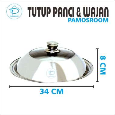 Tutup Wajan Kuali Panci Wok Pan Stainless Dengan Kaca 34cm Silver
