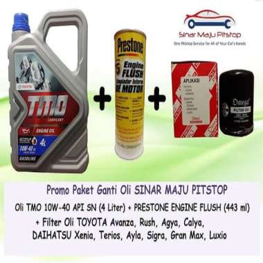 TMO 10W-40 API SN Paket Ganti Oli [4 Liter ]+ Filter Oli + Prestone Engine Engine Flush for Daihatsu