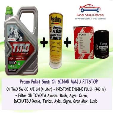 TMO 5W-30 API SN Paket Ganti Oli Mobil for Toyota Avanza/ Rush/ Agya/ Calya [4 L] + Filter Oli + Pre