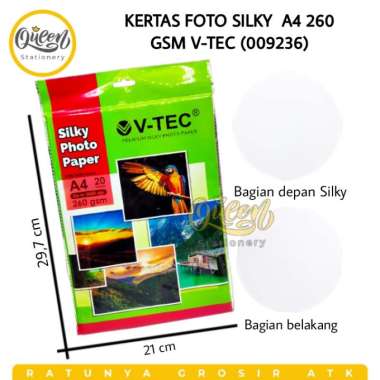 1 PAK KERTAS FOTO SILKY A4 260 GSM V-TEC (009236) - PHOTO PAPER MATTE DOFF