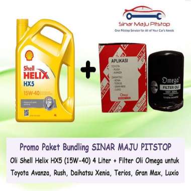 Paket Bundling Oli Mobil Shell Helix HX5 API SN 4 Liter & Filter Oli Daihatsu Gran Max & Daihatsu Lu