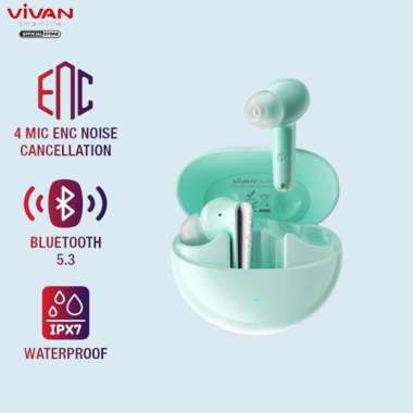VIVAN 200NC Earphones Headset Airbuds TWS Bluetooth Waterproof IPX7 Biru
