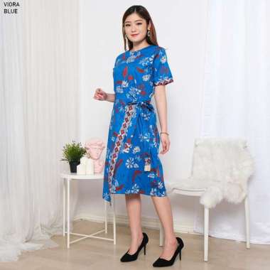 Evercloth Viora Dress Batik Wanita Dress Wanita Batik Dress Pita BLUE